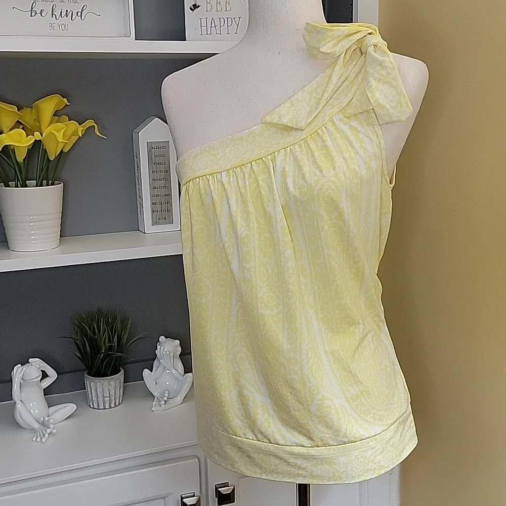INC One Shoulder Yellow and White Top - Picture 4 of 9